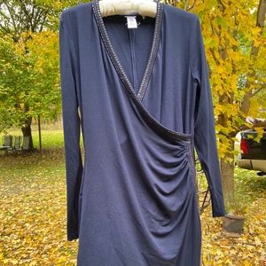 NAVY BLUE RUCHED, STUDDED DRESS